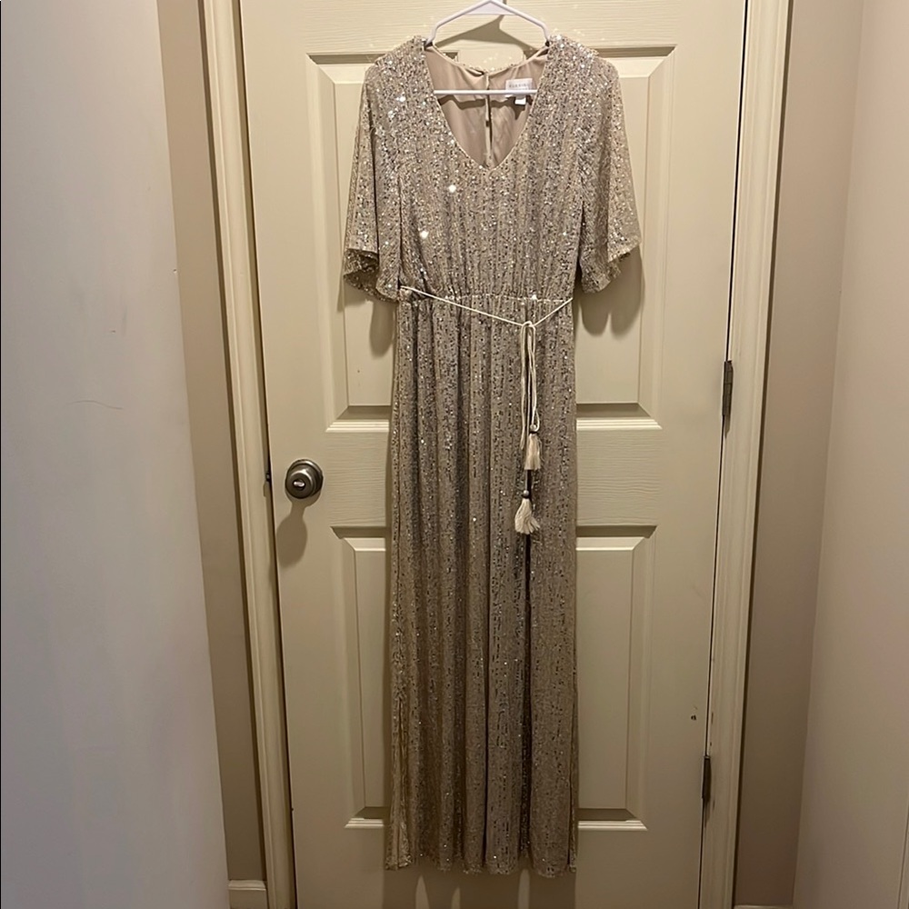 Chic Beige Sequin Maxi Dress